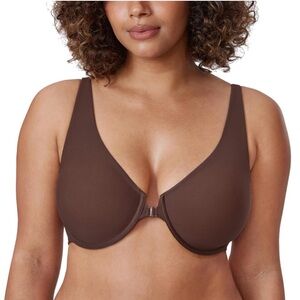 NWT DELIMIRA Brown Front Closure Seamless Plunge Underwire Unlined Bra